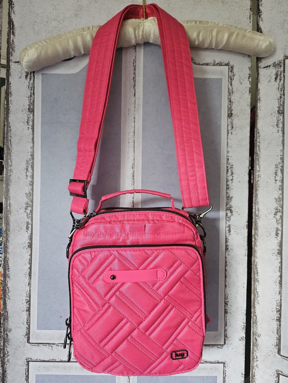 $75 Retail NWOT Lug Pink Skeeter Bridge Crossbody With Preppy Houndstooth Lining